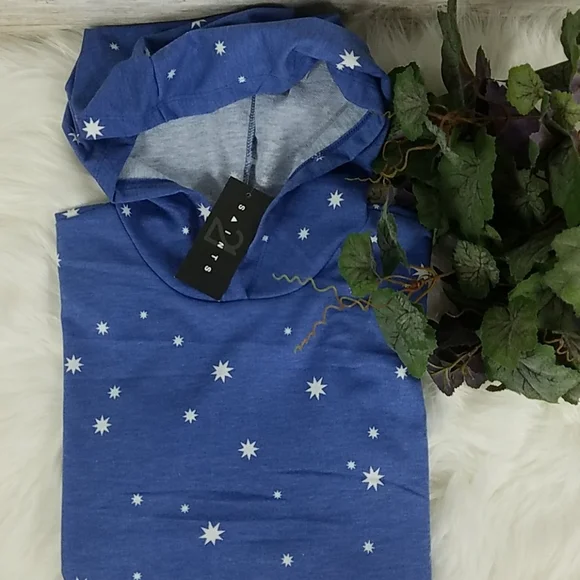 NWT, Saints21,0173,Blu white stars hoodie crop top, SUPER CUTE, Sz S - Picture 10 of 12